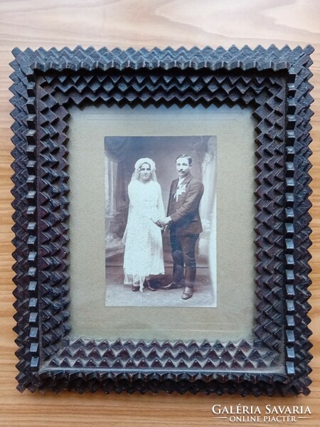 Old folk picture frame, tramp art frame