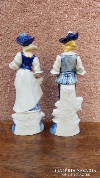 A pair of German gentlemen's porcelain statues, 2 lippelsdorf echt cobalt