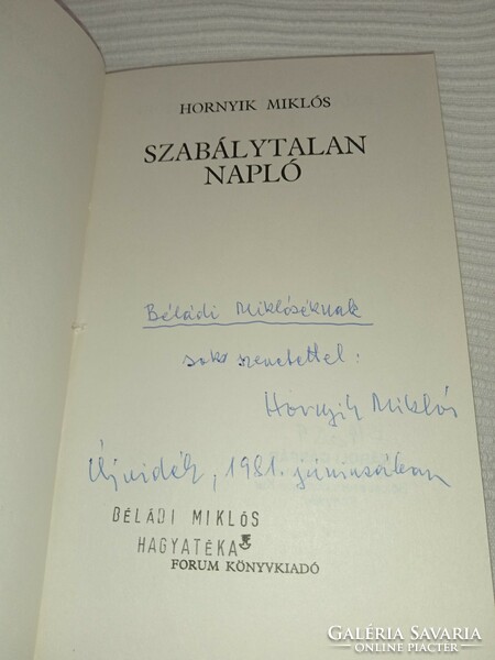 Miklós Hornyik - irregular diary - forum book publisher, 1981 - signed - /signed copy!/
