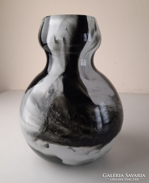 Vintage Murano black and white marble glass vase