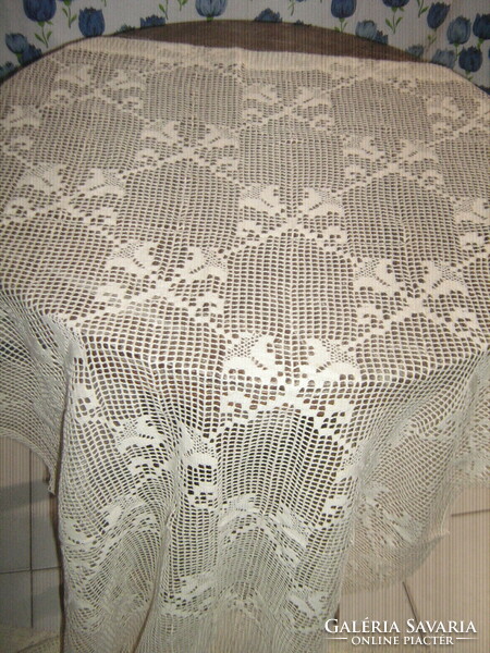 Beautiful antique crocheted ecru stained glass lace curtain