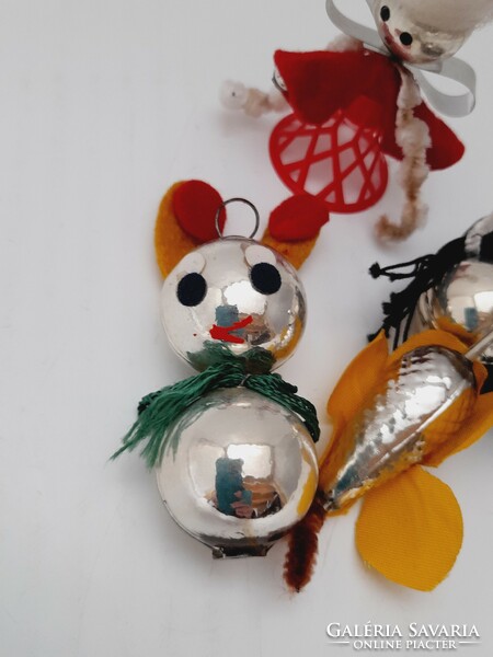 Retro glass, chenille Christmas tree ornament, 3 pieces in one