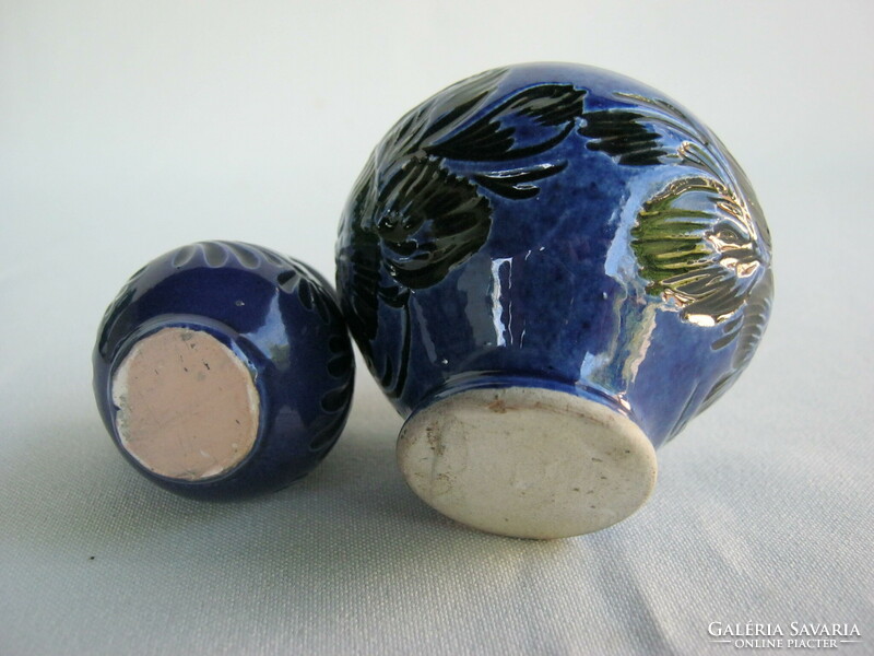 Blue glazed ceramic mini jug and vase