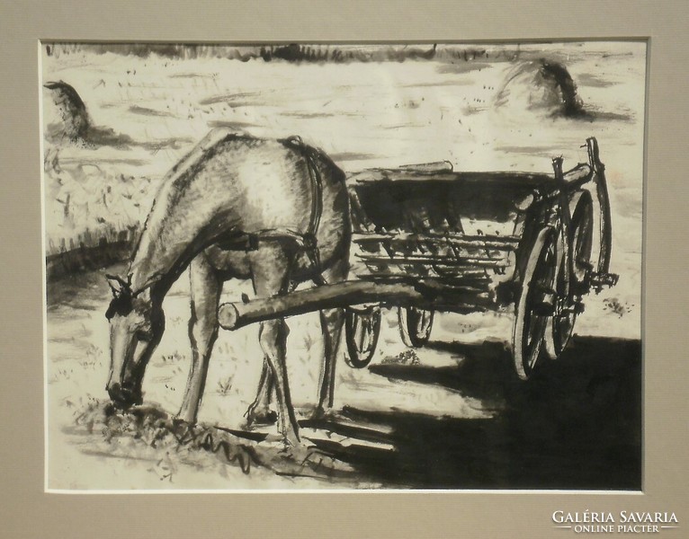 Ismeretlen festő (20.sz.közepe) : Legelésző ló