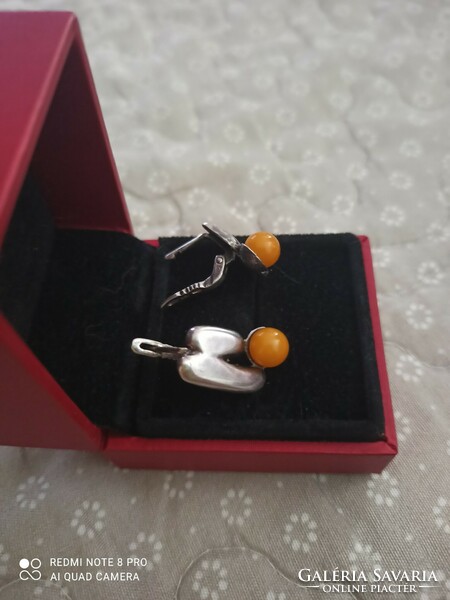 Silver earrings/ amber