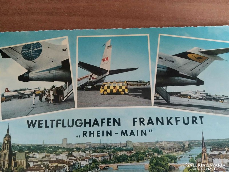 Régi képeslap, Frankfurt, repülőtér, 1971., használt