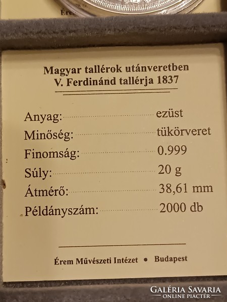 Hungarian thalers reprinted v. Ferdinand Thaler 1837. 999 Silver