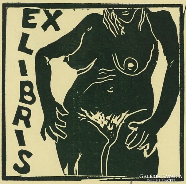 1R156 XX. századi művész : Erotikus jelzett fametszet Ex libris