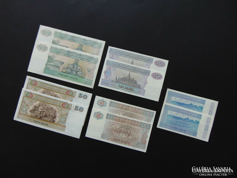Myanmar 10 darab kyats bankjegy LOT ! Hajtatlan bankjegyek