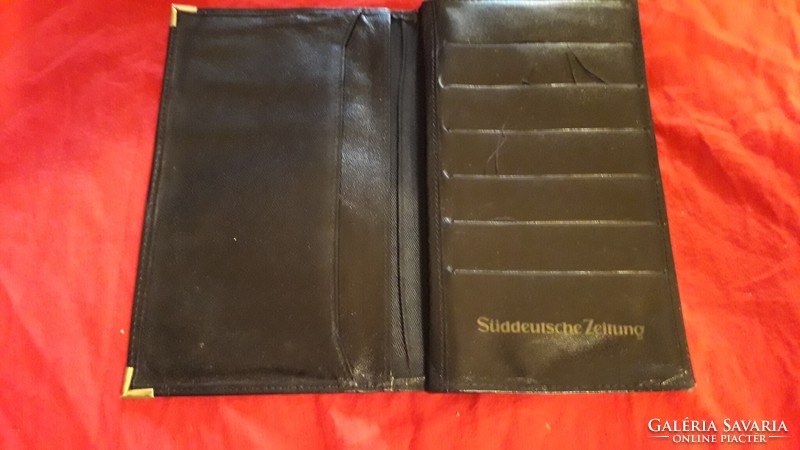 Régi fekete bőr német FELIRATOS sok férőhelyes tárca pénztárca 18 x 11 cm a képek szerint