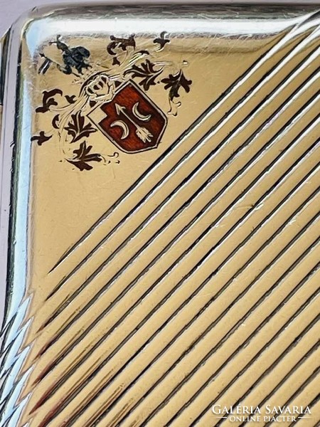 Ezüst cigaretta tárca a Duka család zománcozott nemesi címerével