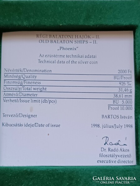 2000 forint 1998. évi Balatoni hajók – Phoenix ezüst emlékérme