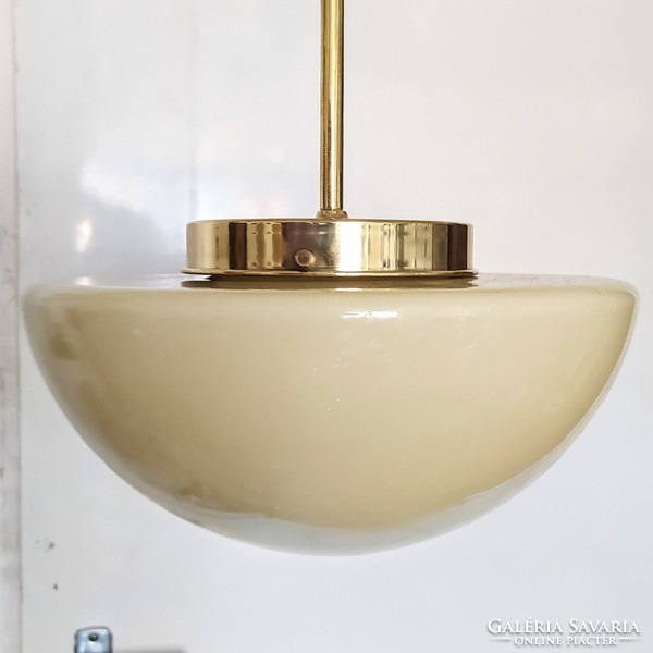 Bauhaus - art deco copper ceiling lamp renovated - cream colored hemispherical shade