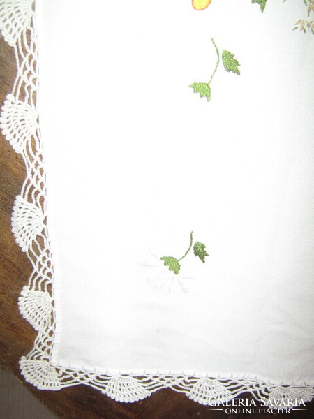 Beautiful handmade crocheted daisy embroidered tablecloth