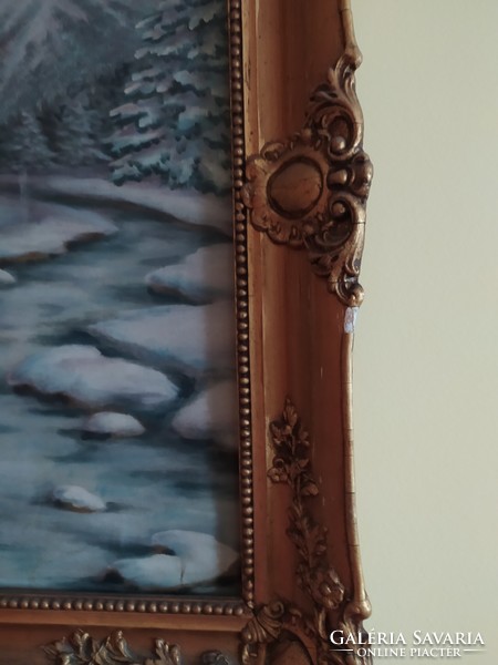 Winter landscape signed oil on canvas painting in original blondel frame 60 x 80 cm