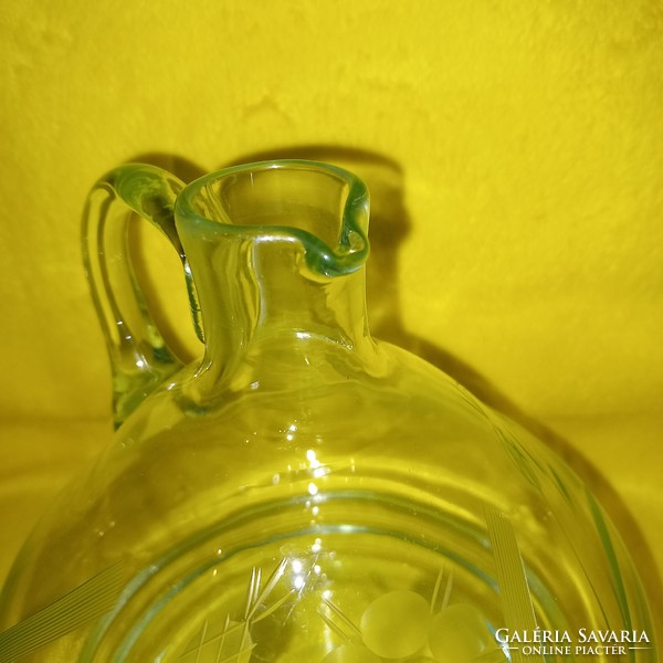 Régi, 7 dl-es, halványzöld dugós üveg, karaffa, kiöntő, boros üveg, díszüveg.