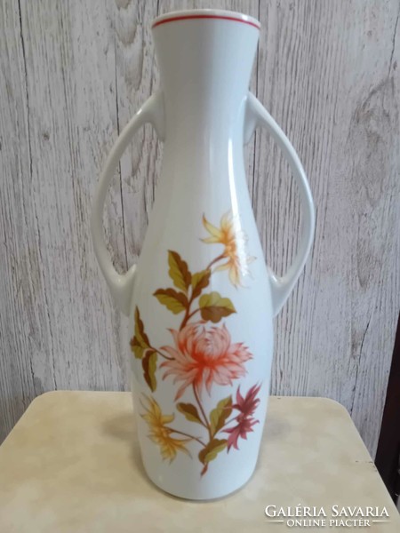 Hollóházi porcelán nagyméretű füles váza dália mintával