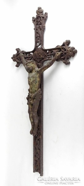 1R074 antique large cast iron crucifix 96 cm