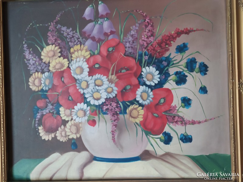 Flower still life signed oil on canvas painting in original blondel frame 50x60 cm