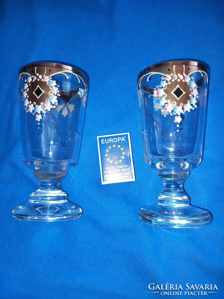 2 pcs of antique enamel painted Biedermeier footed commemorative glass goblet with Art Nouveau motif with gilding﻿
