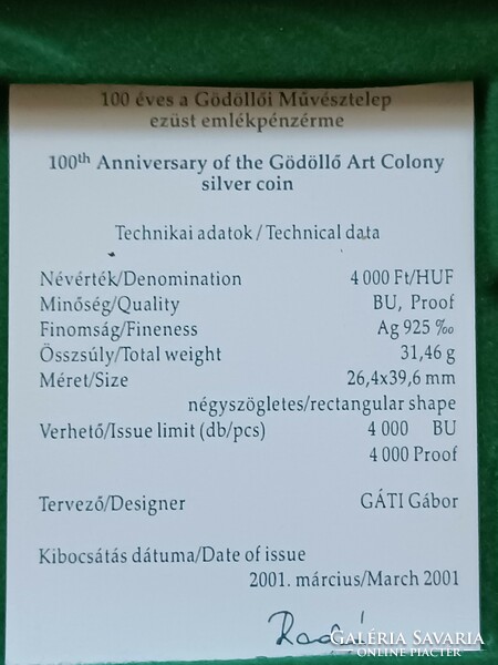 4000 forint 2001. évi Gödöllő ezüst emlékérme