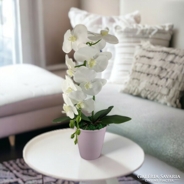 Large lifelike white orchid in a pot or110fh