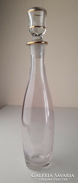 Art Deco fújt üveg likőrös készlet réz tálcával