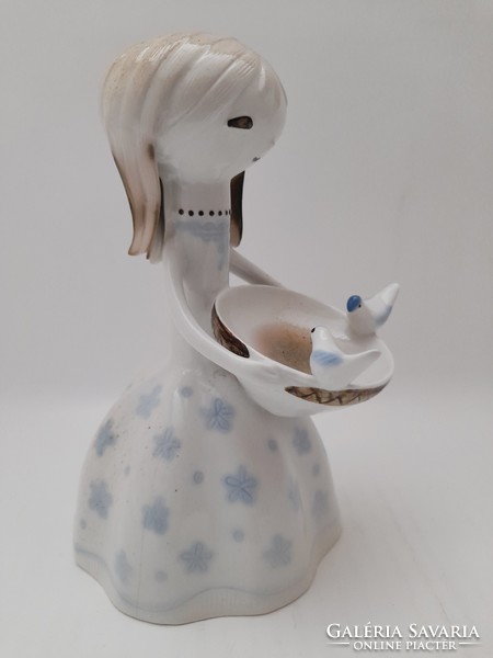 Aquincum aquazur Cinderella, girl with a bowl, porcelain figure, gray tailor Antonia, 18 cm