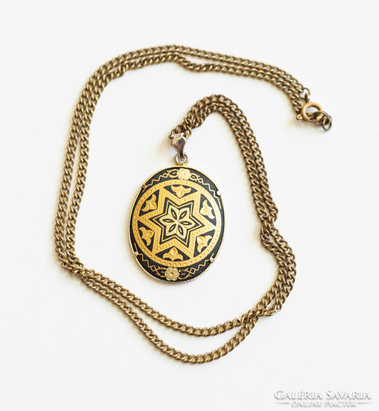 Vintage Toledo pendant with star of David pattern with gold chain - Spanish damask damascene necklaces