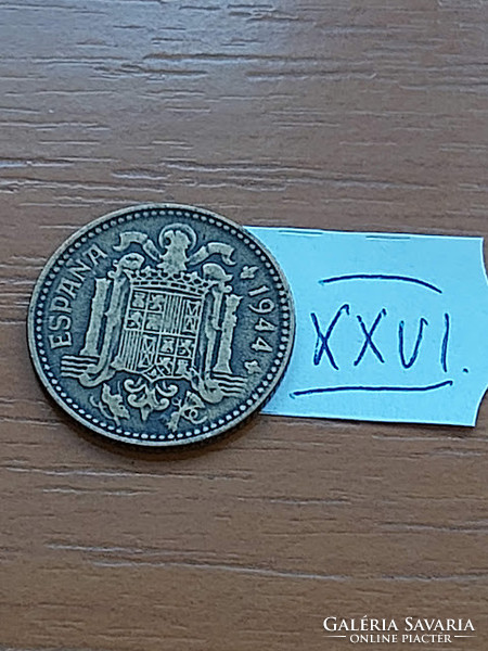 Spain 1 peseta 1944 aluminum bronze, francisco franco xxvi