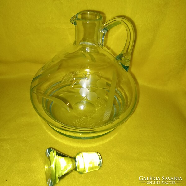 Old, 7 dl, pale green corked bottle, decanter, pourer, wine glass, decorative glass.