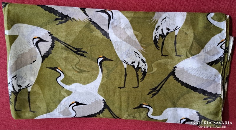 Large crane bird women's scarf, stole (l4643)