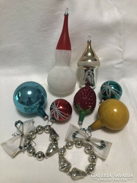 Antique, old Christmas tree decoration package 9 pcs (snowman, mushroom, strawberry...)
