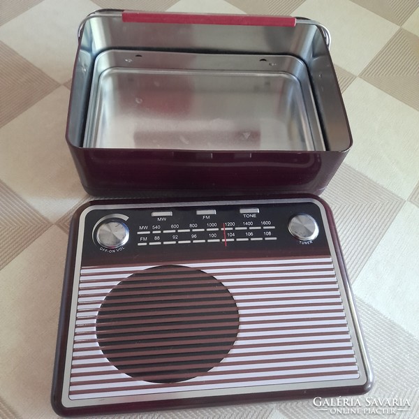 Retro radio shaped metal box with handle
