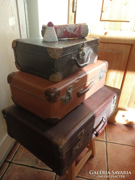 3 old vulcan fiber suitcases