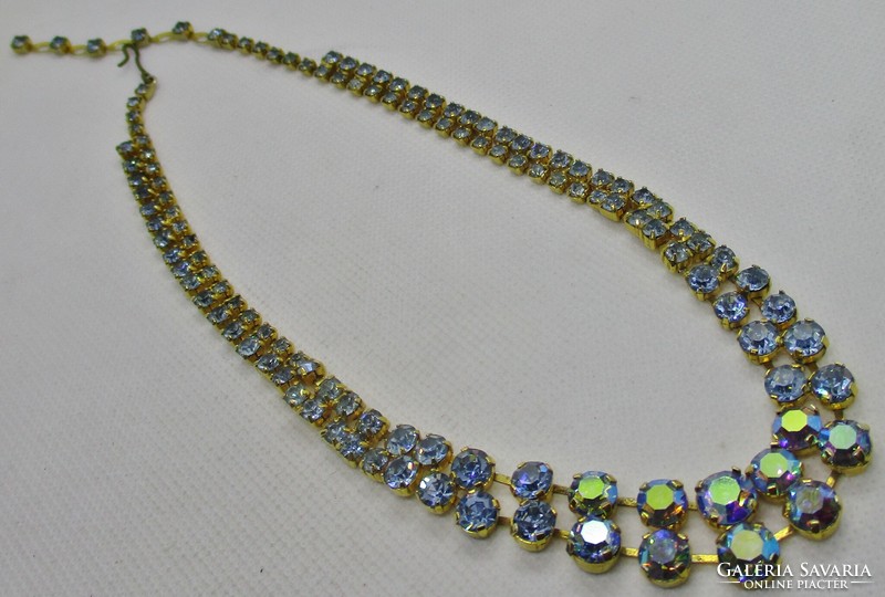 Beautiful antique blue play glass necklace with set stones