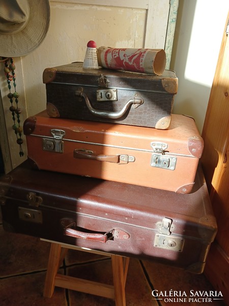 3 old vulcan fiber suitcases