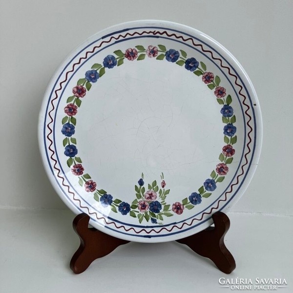 Városlődi Majolika virágmintás - virágos kerámia tányér 20.5 cm