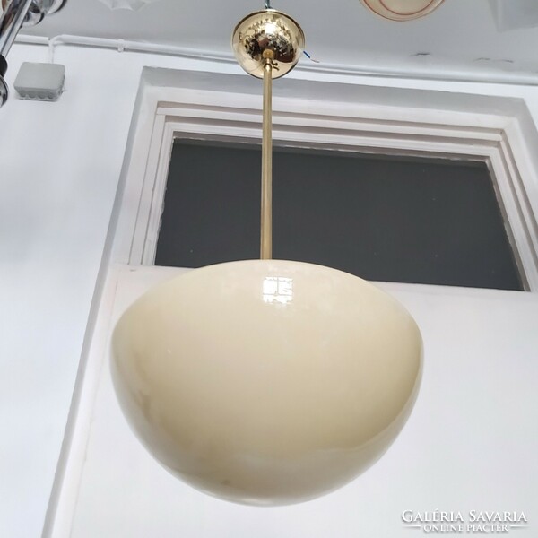 Bauhaus - art deco copper ceiling lamp renovated - cream colored hemispherical shade