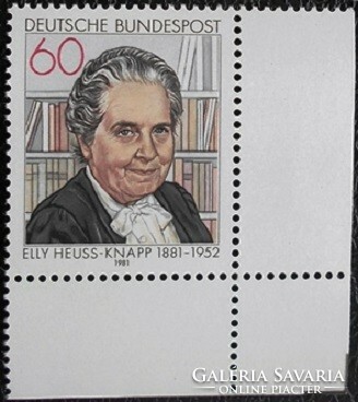 N1082s / Németország 1981 Elly Heuss-Knapp bélyeg postatiszta ívsarki