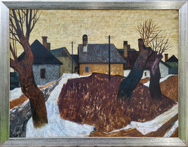 Miklós Zalaváry (1929 - 1981) village end c. Gallery painting 87x67cm with original guarantee