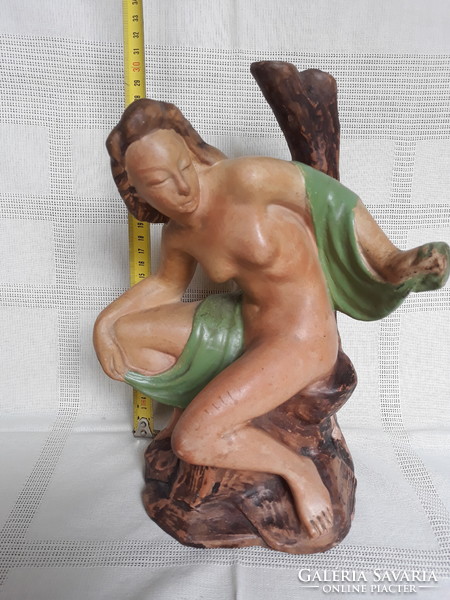 Art deco Turanian blacksmith Imre ceramic female nude with shroud, lamp