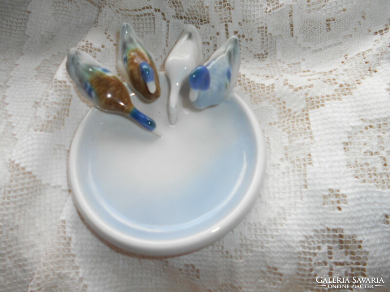 Metzler & Ortloff német porcelán ékszertartó tálka, 4  kacsa figurával