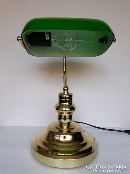 A very nice copper bank lamp with a green glass shade
