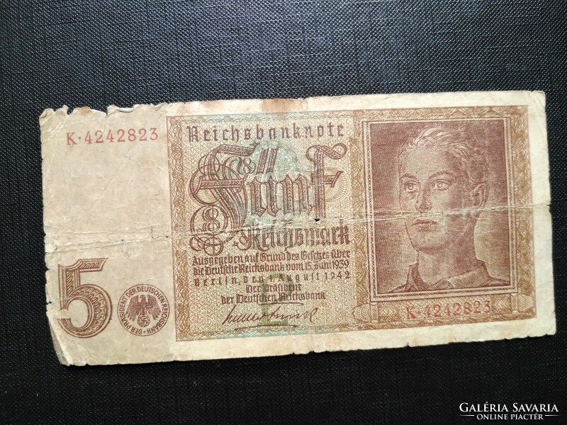 Németország 5 Reichsmark ,Német Márka 1942, Viseltes