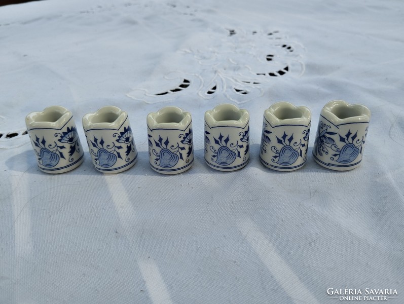 Onion pattern small porcelain candle holder set with candles