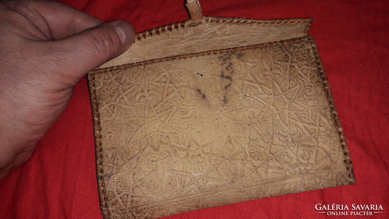 Antik hasított bőr puha vékony míves bőrdíszműves uniszex pénztárca kinyitva 20x15cm a képek szerint