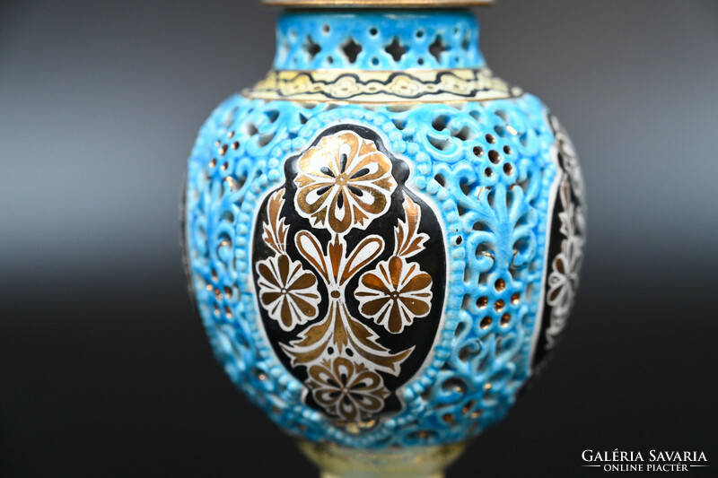 Antique Zsolnay openwork urn vase, vase with lid
