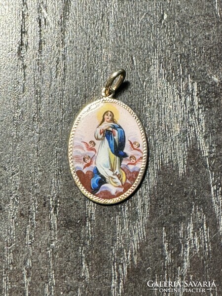 Virgin Mary pendant porcelain picture in 14k gold frame