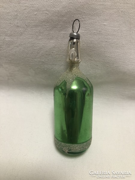 Antik, régi karácsonyfadísz, különleges zöld szódásüveg